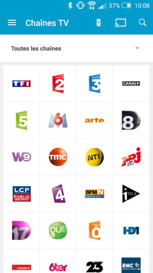 Application B.TV écran d'accueil