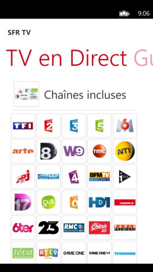 Capture d'écran SFR TV Windows Phone - Home