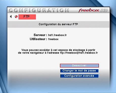 Capture ecran configuration freebox hd 5