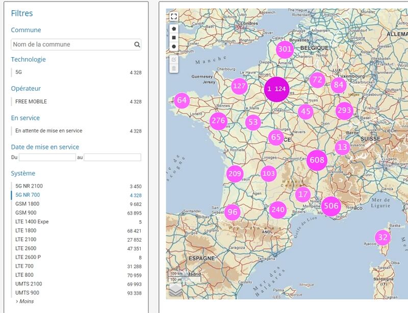 Carte du refarming 4G 700 MHz pour la 5G au 1er novembre 2020