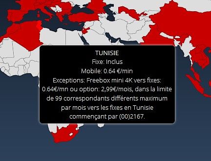 Prix des communications vers la Tunisie chez Free