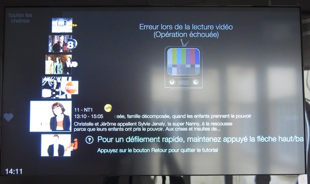 écran signalant un défaut de réception sur la Bbox Miami