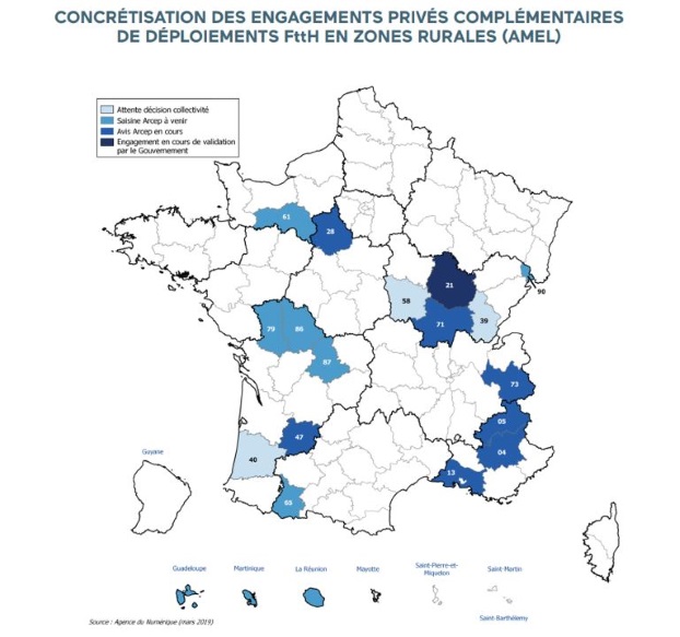 Fibre optique : la carte des AMEL en mars 2019