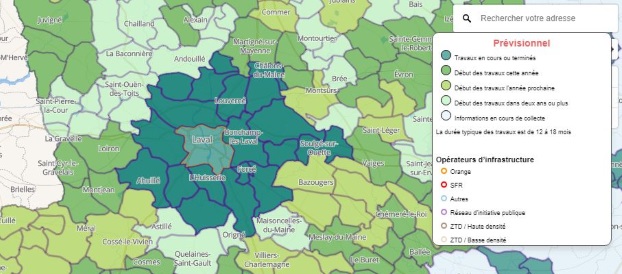 La carte fibre Arcep permet de visualiser l'avancement des déploiements FttH