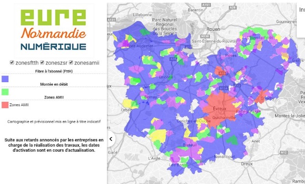 Eure : carte du déploiement de la fibre