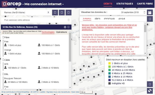 Carte ma connexion Internet de l'Arcep