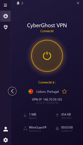 Connexion au VPN portugais sur Cyberghost