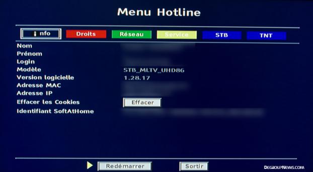 Menu Hotline du décodeur