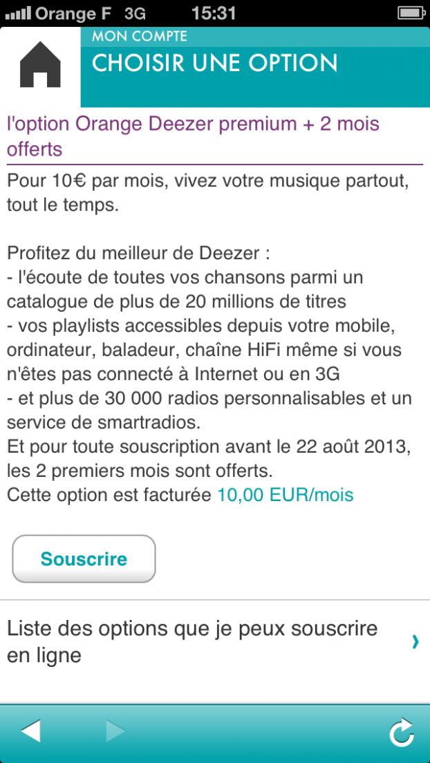 Option Deezer+ sur l'application MySosh