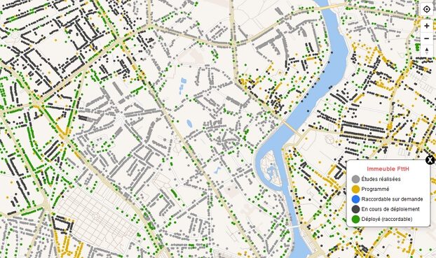 Etat du déploiement de la fibre optique en zone très dense à Nantes, selon la carte fibre Arcep