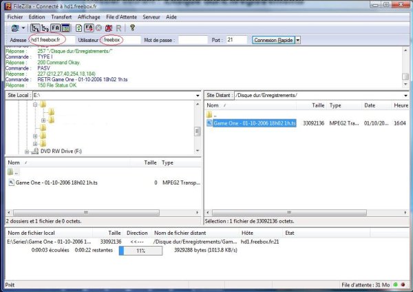 filezilla freebox hd config