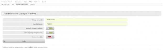 NAS : paramètres des partages Windows