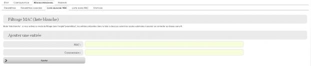 Wi-Fi : liste blanche MAC du réseau personnel