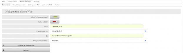 Wi-Fi : paramètres du réseau personnel