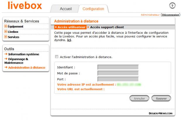 Administration à distance : accès utilisateur