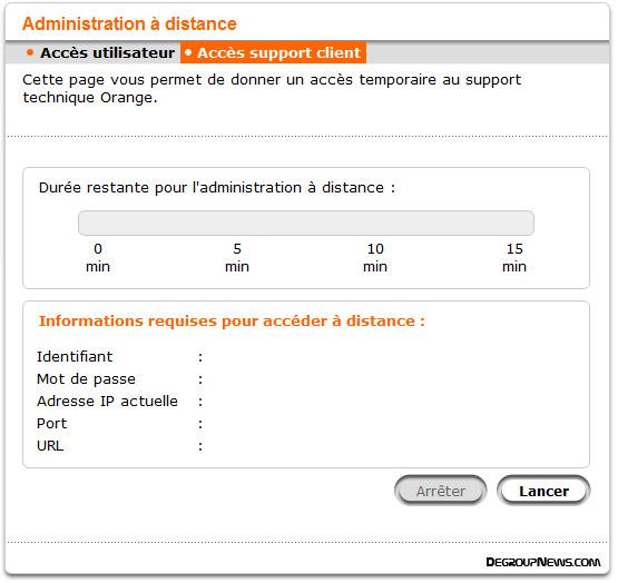 Administration à distance : accès support client