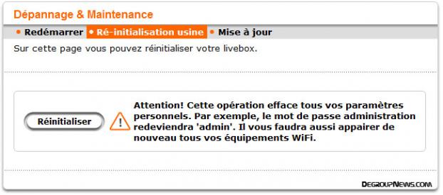 Dépannage et maintenance : réinitialisation 