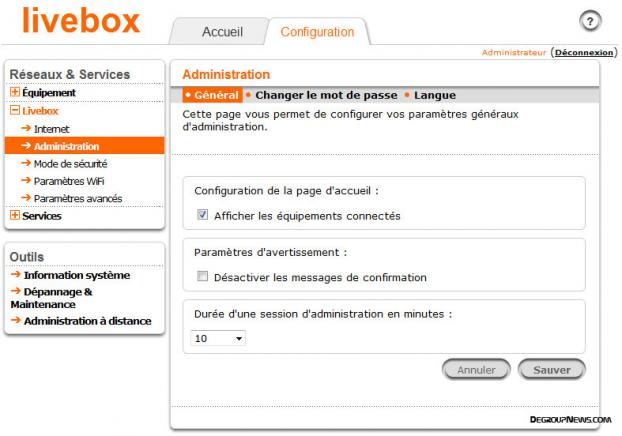 Livebox : administration