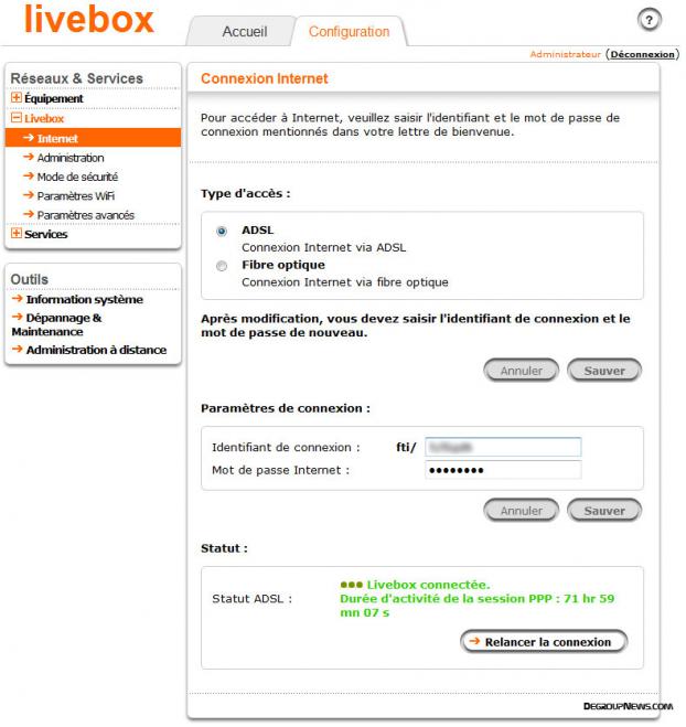 Livebox : connexion Internet