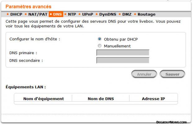 Paramètres avancés : DNS