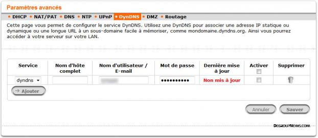 Paramètres avancés : DynDNS