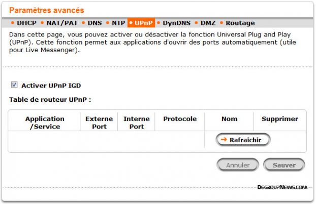 Paramètres avancés : UPnP