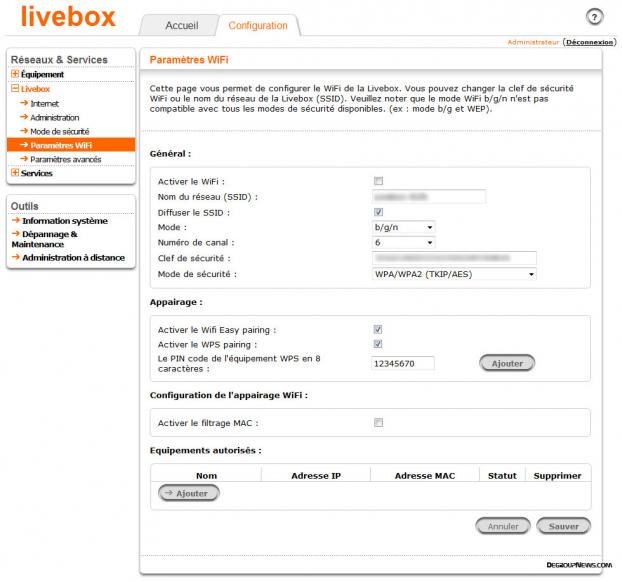 Livebox : Paramètres Wi-Fi