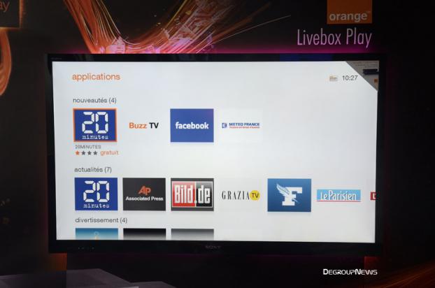 Page des applis TV Livebox Play