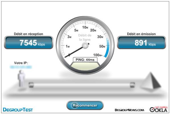 Test de débit DegroupTest avec neufbox en Ethernet