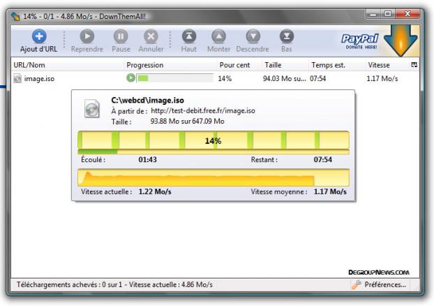 Test de débit de téléchargement en Ethernet