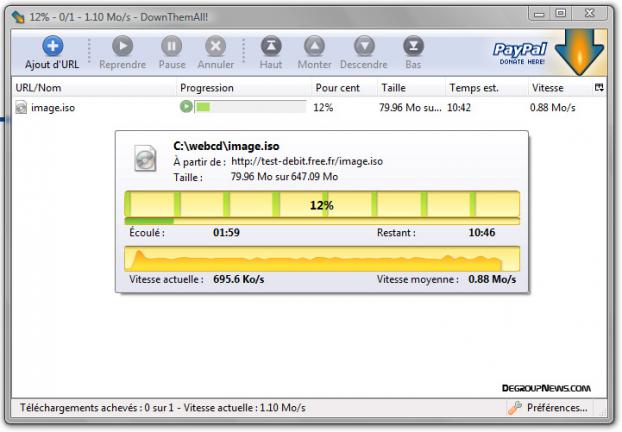 Test débit en téléchargement avec neufbox en Ethernet