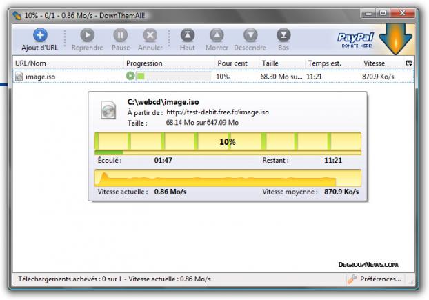 Test de débit de téléchargement en Ethernet