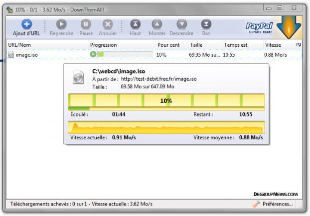 Test débit en téléchargement avec neufbox en Ethernet