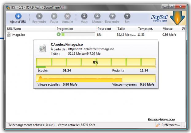 Test de débit en téléchargement avec Livebox 2 en Wi-Fi sur canal 8