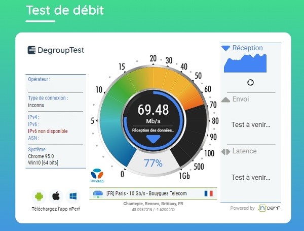 Exemple d'un test de débit réalisé avec DegroupTest